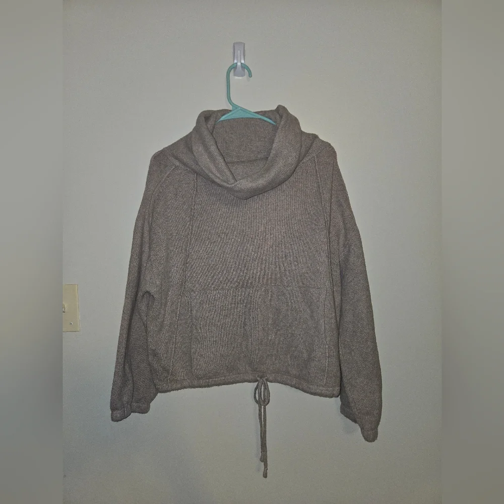 Womens Field Flower By Anthropologie Taupe Cowl Neck Drawstring Sweater Size Med